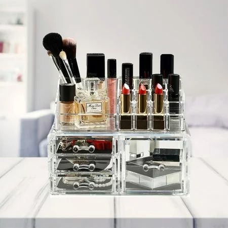 Make-Up Cosmetics Clear Acrylic Organizer 2 Piece 4 Drawers Jewelry Storage Display Cosmetic Compart | Walmart (US)