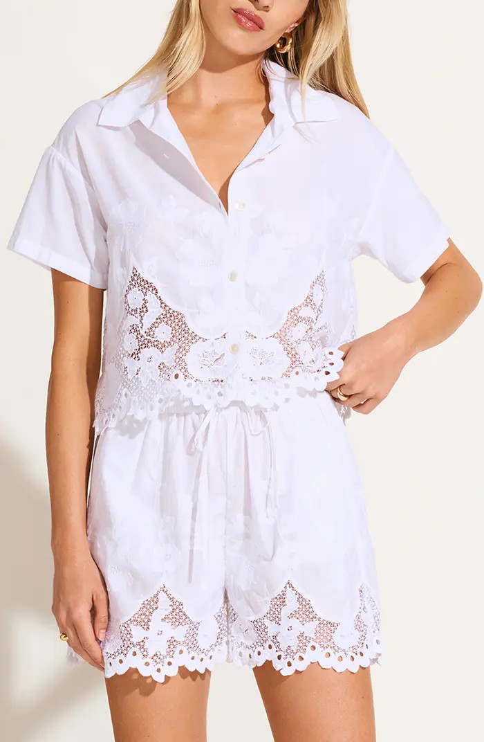 Vitamin A® Floral Broderie Crop Cover-Up Shirt | Nordstrom | Nordstrom