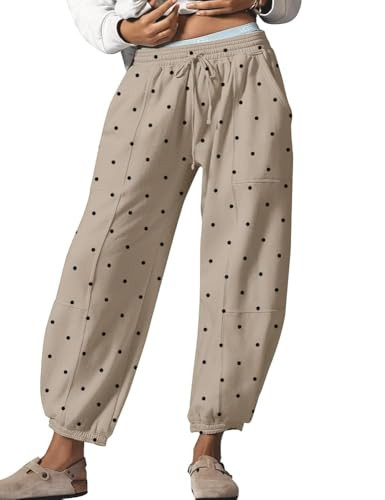 Anoumcy Womens Polka Dot Sweatpants Casual Joggers Pant Trousers Drawstring Waist Lounge Pants with Pockets Khaki S | Amazon (US)