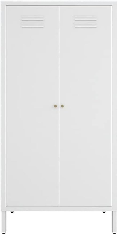 LINGZOE 2 Magnetic Doors Steel Wardrobe Kids Closet Storage Accent Cabinet with Hanging Rod and 2 La | Amazon (US)