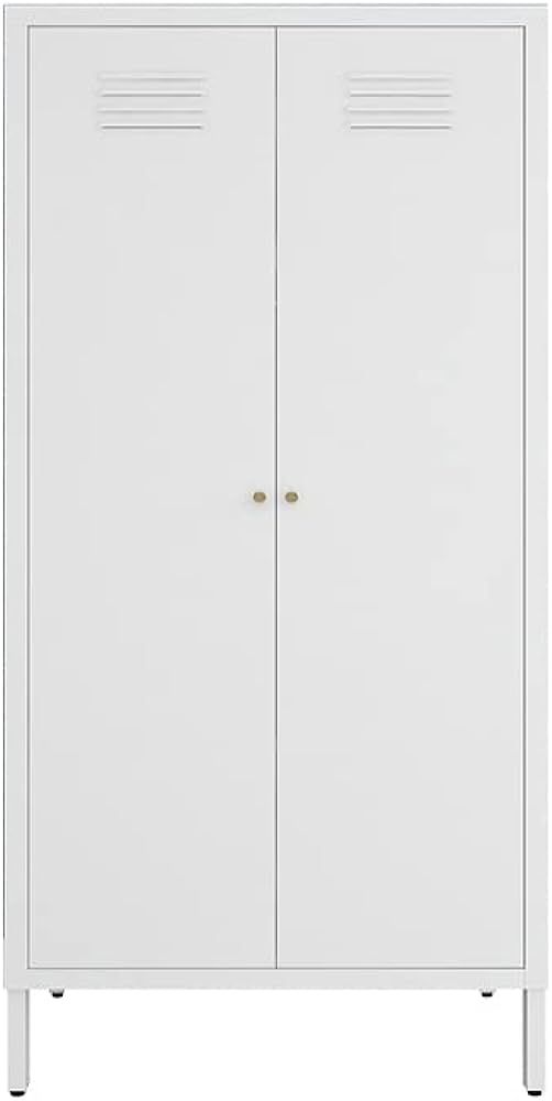 LINGZOE 2 Magnetic Doors Steel Wardrobe Kids Closet Storage Accent Cabinet with Hanging Rod and 2 La | Amazon (US)