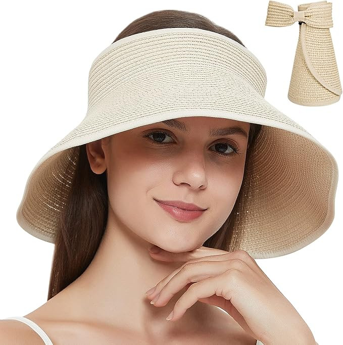 MAYLISACC Foldable Straw Sun Visors for Women, Sun Protecetion Wide Brim Sun Hats Adjustable Topl... | Amazon (US)