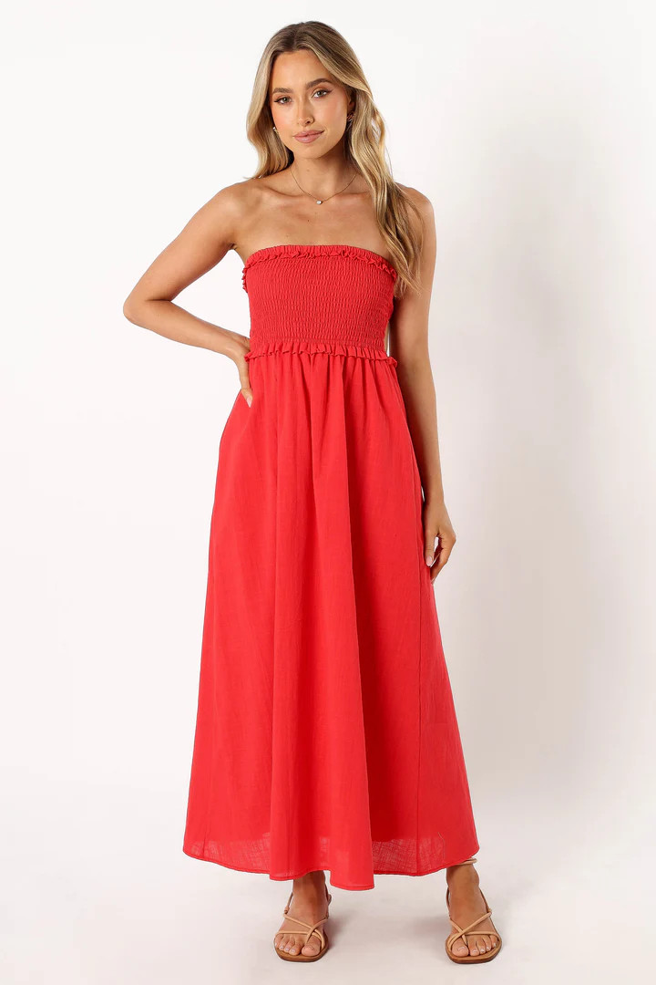 Katriona Strapless Midi Dress - Red | Petal & Pup (AU)