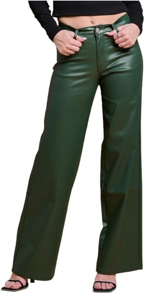LOVER BRAND FASHION Women's High Waisted Super Stretch Faux Leather Wide Leg Pants Multiple Color... | Amazon (US)
