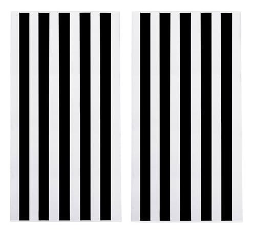 COTTON CRAFT Oversized XL Beach Towel - 2 Pack 39 x 68 inches Big & Huge Beach Blanket Towel - 100% Cotton Velour Thick Plush 450 GSM Super Soft Luxury - Pool Picnic Bath Towel - Cabana Stripe Black | Amazon (US)