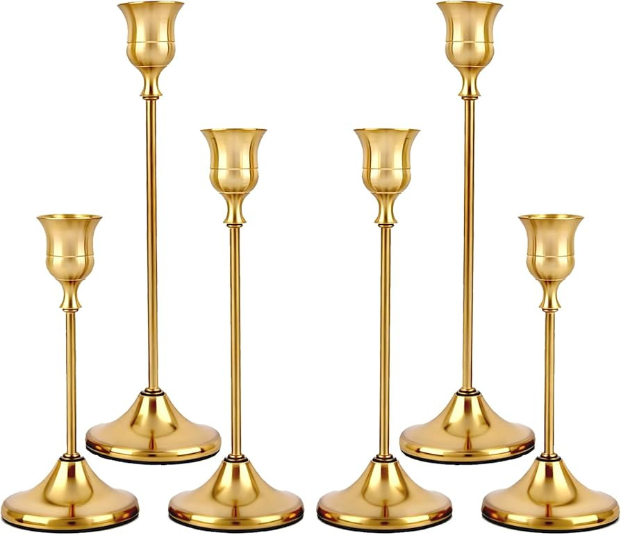Set of 6 Gold Metal Taper Candlestick Holders Vintage Brass Home Decor for Dining Table Fireplace... | Amazon (US)