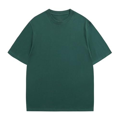 Men's Oversized T-Shirts Heavyweight Cotton Tee Crew Neck Short Sleeve T Shirts Loose Fit Basic Essential Soft Classic Tees (DGN,S) Dark Green | Amazon (US)