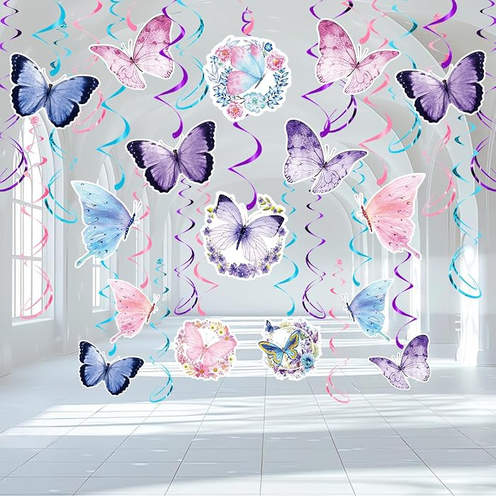Butterfly Party Decorations - 46 Pieces Pink Purple Butterfly Hanging Swirl Spring Summer Themed ... | Amazon (US)