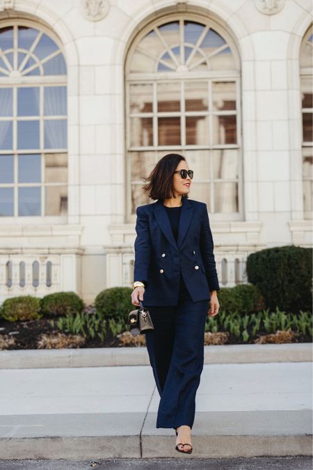 Stepping into Spring with J.Crew and this beautiful navy linen suit.
Greta Blazer in Linen/wearing size 6
Wide Left Essential Linen Pants/wearing size 6
Cashmere Mockneck/wearing mediumm
Zadie double-ankle strap sandal/TTS
Small Edie Top Handle Bag 
Shop more favorites below!

#ad #injcrew 