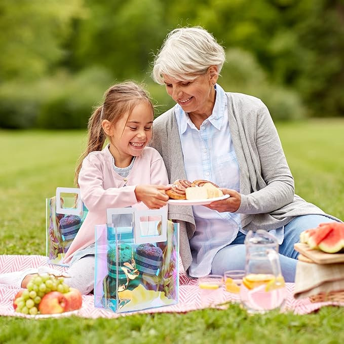 18 Pcs Clear Holographic Tote Bags Iridescent Reusable Gift Bag with Handles PVC Gift Wrap Bags f... | Amazon (US)