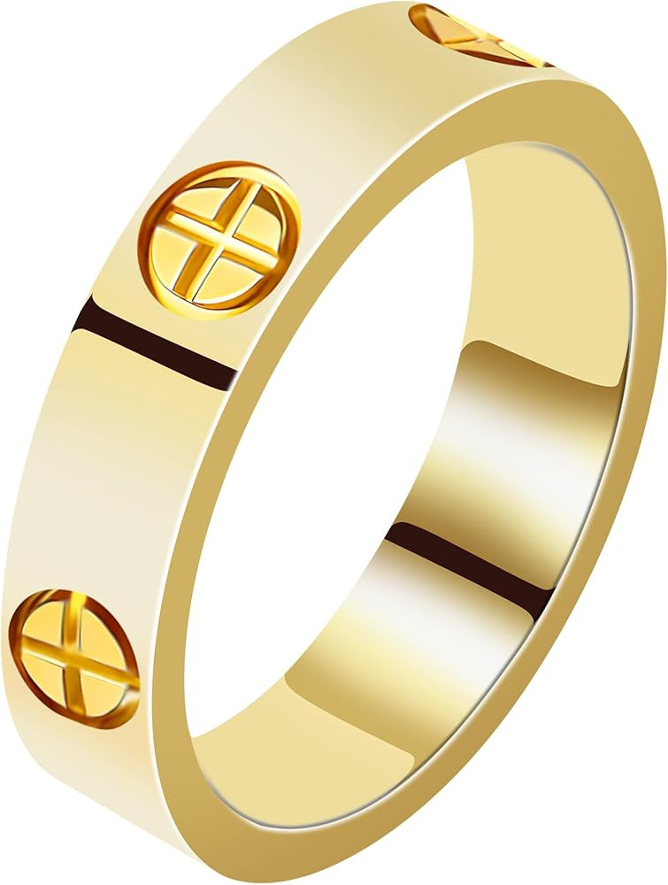 Ladies Stainless Steel Ring Love Friendship Ring Golden high polishing, low allergy Wedding Jewel... | Amazon (US)