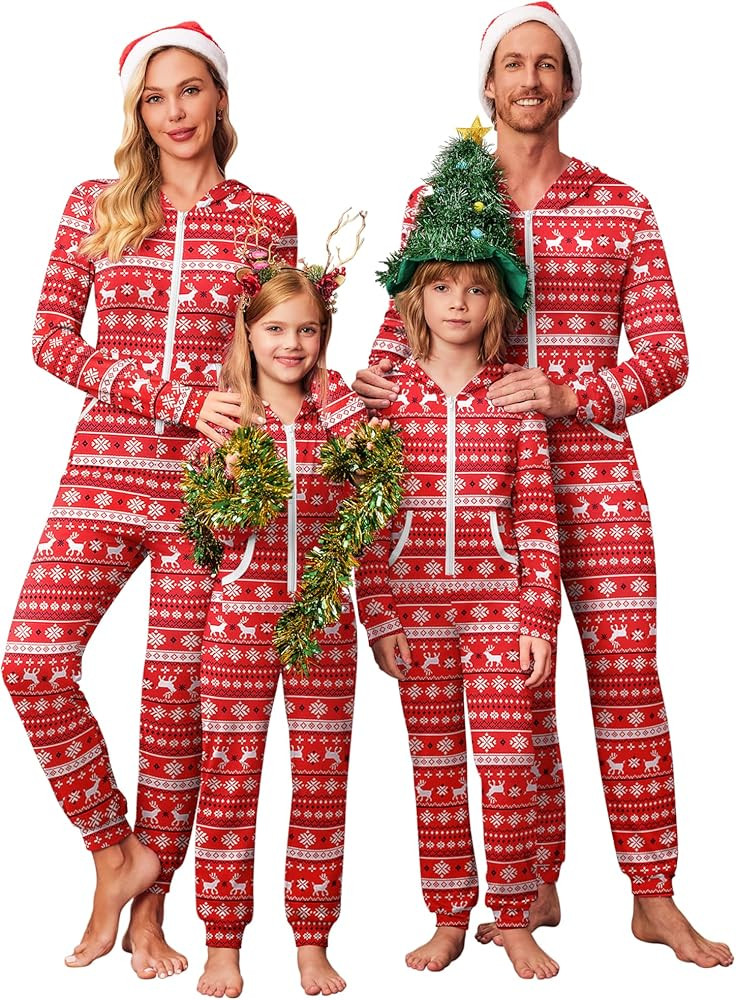Ekouaer Christmas Matching Family Onesie Pajamas Hoodie One Piece Pajamas Zipper Thermal Sleepwea... | Amazon (US)