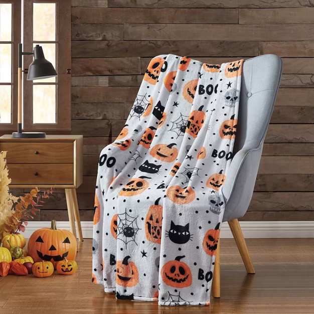 Kate Aurora Halloween BOO! Pumpkins & Spiders Ultra Soft & Plush Oversized Accent Throw Blanket -... | Target