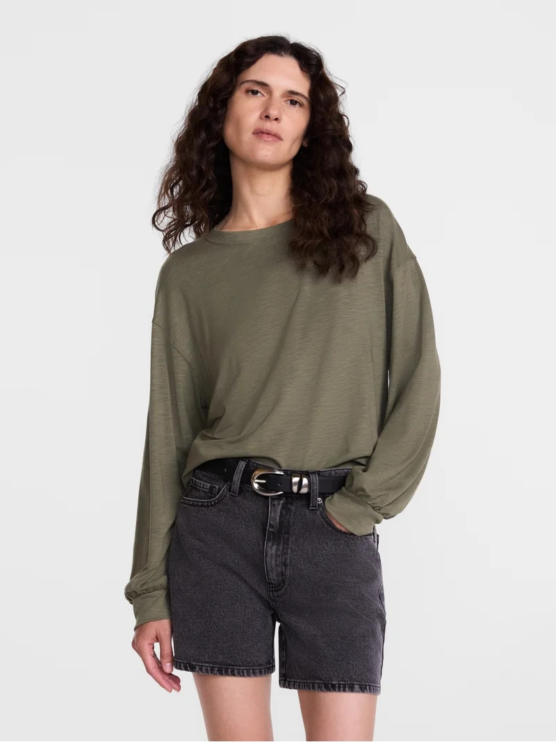 Scenario Women's Oversized Tee with Long Sleeves, Sizes XS-XXXL | Walmart (US)