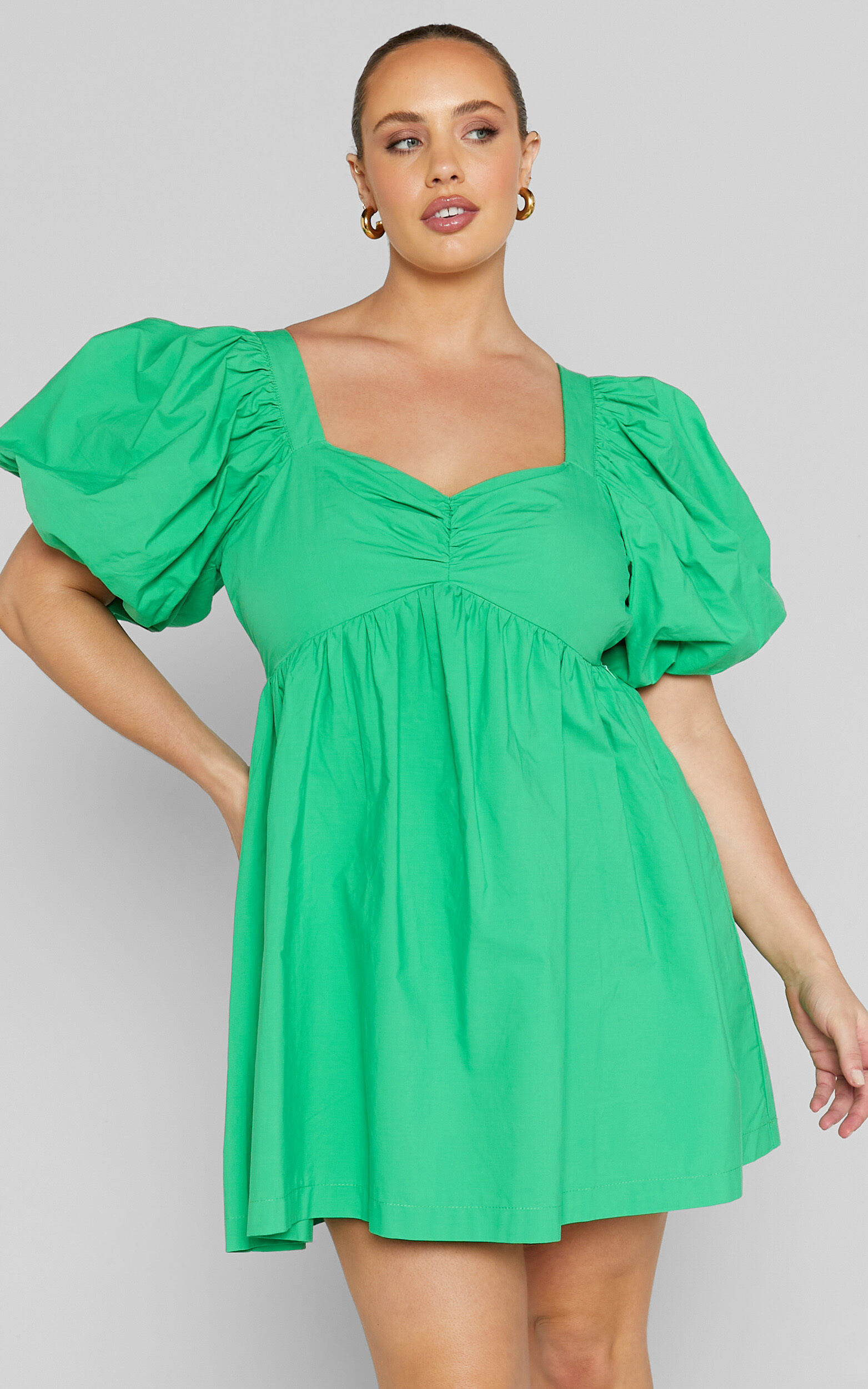 Vashti Mini Dress - Puff Sleeve Sweetheart Dress in Green | Showpo (US, UK & Europe)
