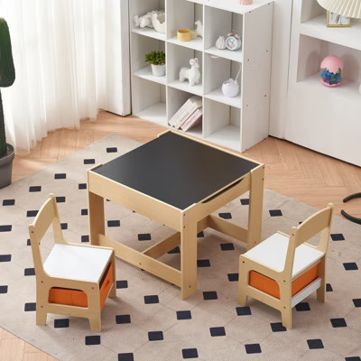KTMBDW Kids Table and Chair Set, 3 in 1 Wooden Activity Table with Storage for Toddlers Drawing, Reading, Crafts, Table Set for Nursery, Playroom | Target