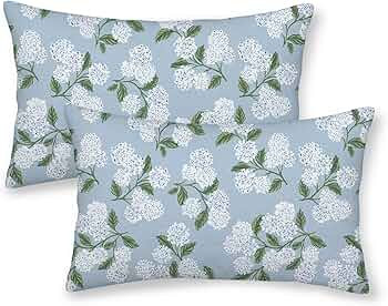 Light Blue Pillow Covers 12x20 Inch 2 Pcs Blue Green Hydrangea Flower Decor Throw Pillows Vintage... | Amazon (US)