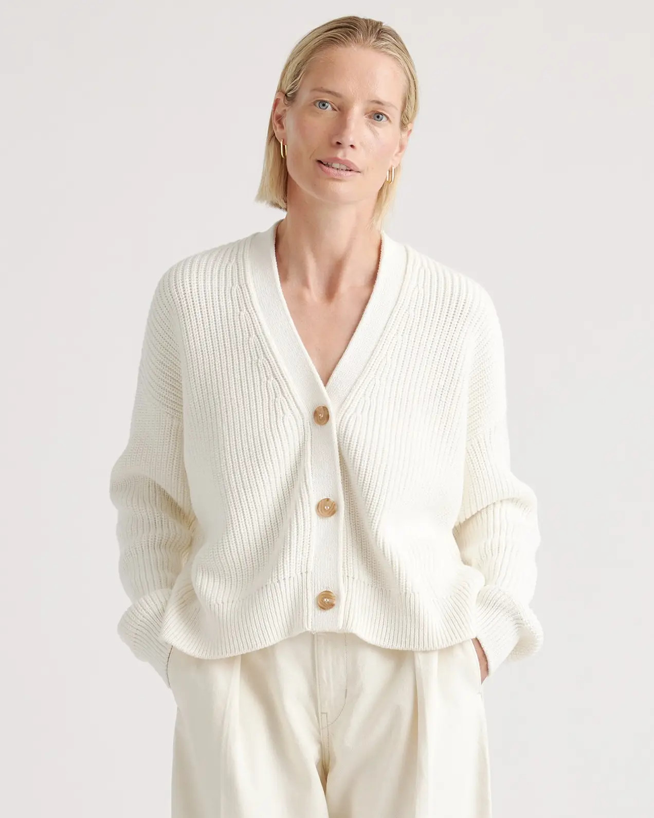 100% Organic Cotton Fisherman Boxy Cropped Cardigan | Quince