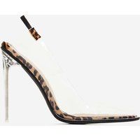 Amor Clear Perspex Diamante Detail Heel In Tan Leopard Faux Suede, Brown | EGO Shoes (US & Canada)