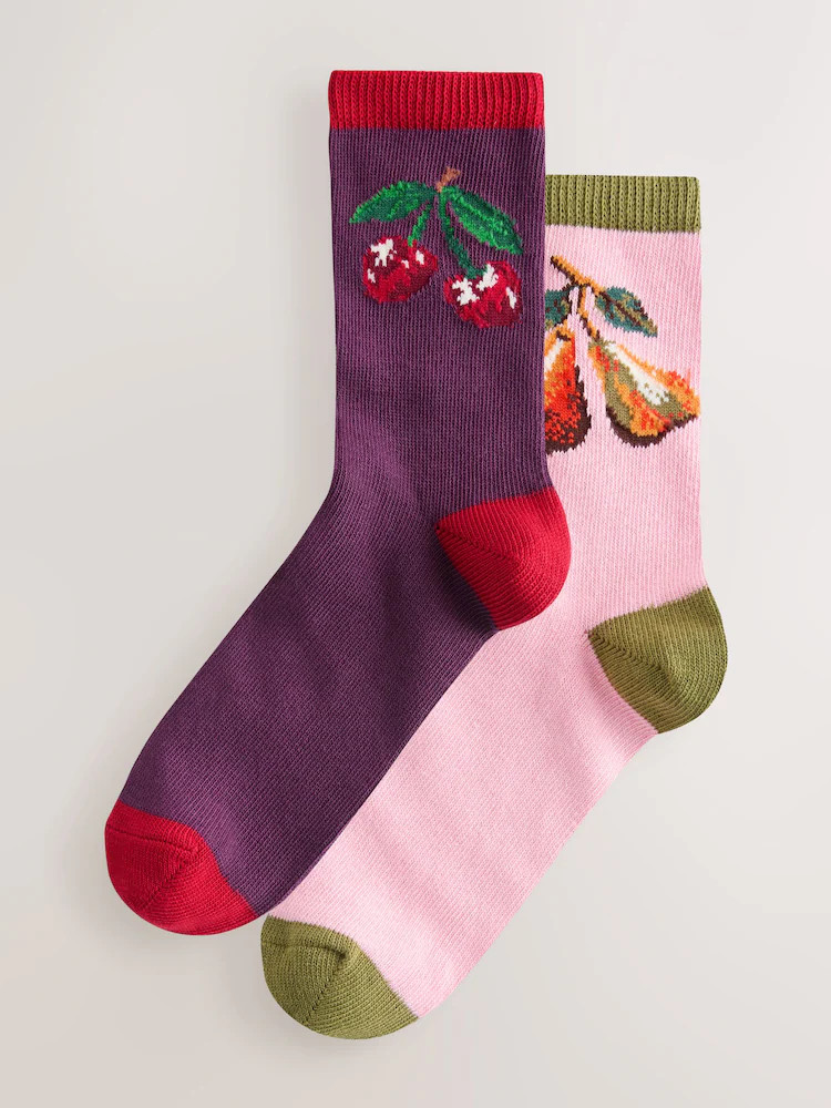 Pink Cherries Warm Handle Cotton Ankle Socks 2 Pack | Next US