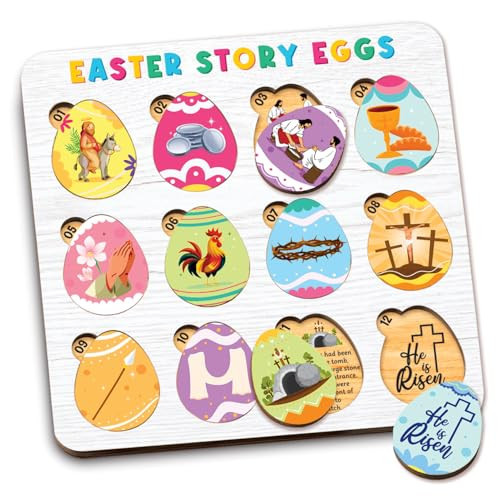 Easter Story Eggs - Resurrection Eggs Easter Story - 12 Wooden Egg Puzzle with Matching Religious Story - Resurrection Gifts for Kids - Christian Toddler Gifts - Christian Basket Stuffer for Kids | Amazon (US)