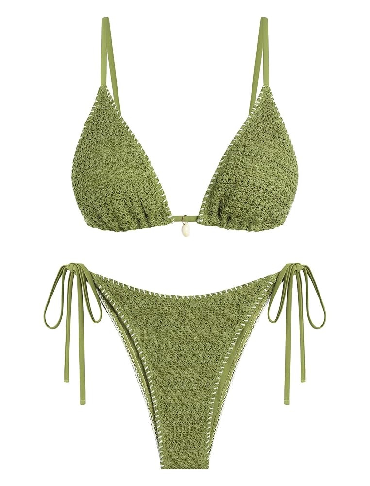 ZAFUL Women's Sexy Triangle Bikini Set 2025 Crochet Tie Side String Cheeky Swimsuit 2 Piece Bathi... | Amazon (US)