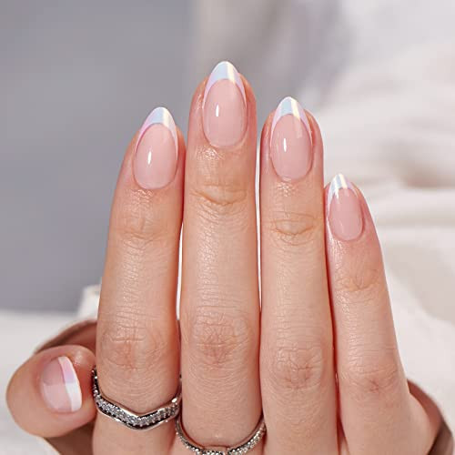 BTArtbox French Tip Press On Nails - White Press On Nails Almond, Short Fake Nails with Nail Glue, Fit Perfectly & Natural Reusable Stick on Nails in 16 Sizes, Mermaid | Amazon (US)
