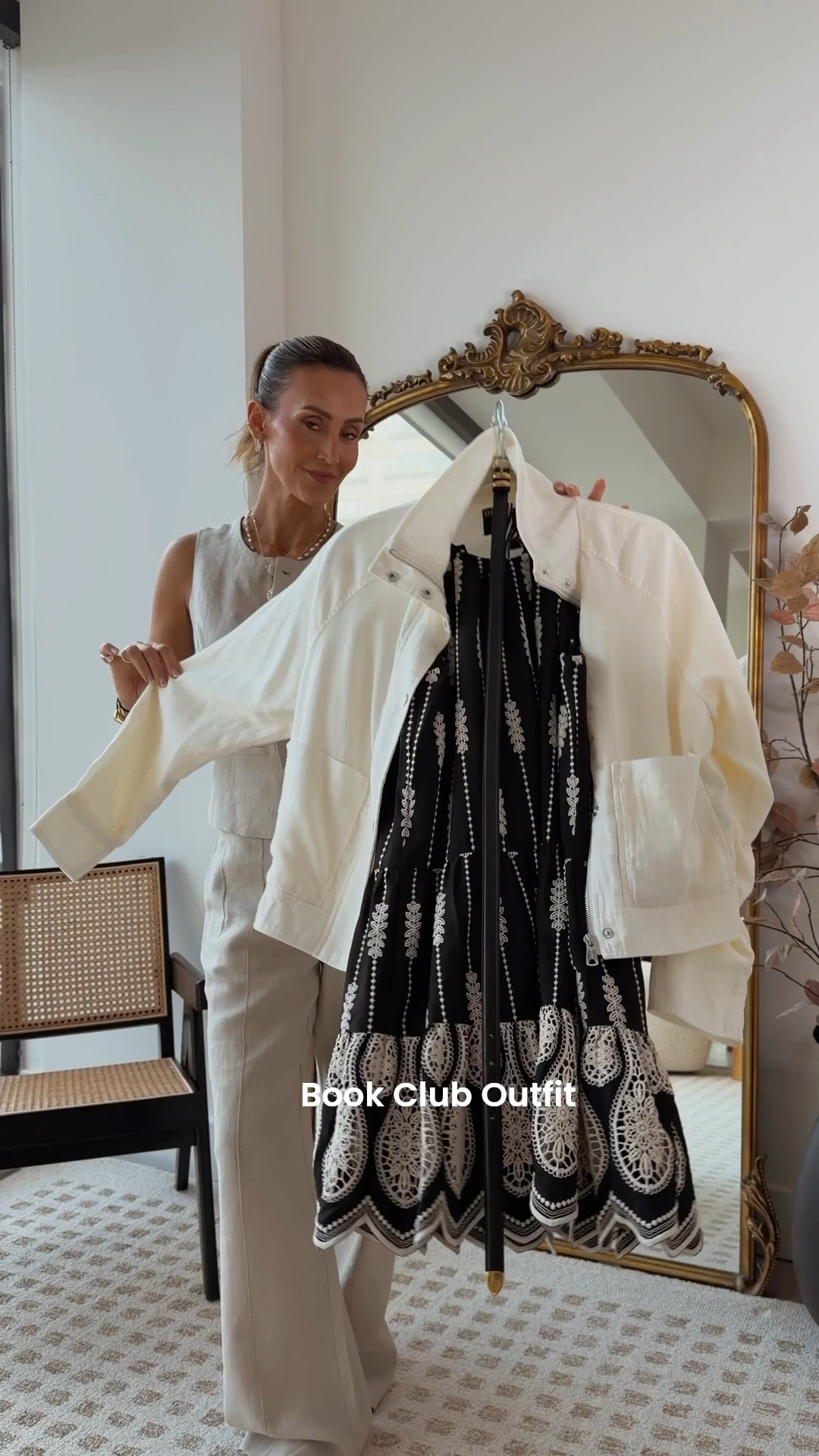 Book Club Outfit 📚🥂✨ comment BOOK CLUB and I’ll send you links. 

After missing the last meeting bc of travels (feels like forever!) I’m excited  to see the girls! We’re discussing the movie Fremont tonight. Have you seen? 

Styling this mini with a light jacket for the cool evening and pairing with slingbacks instead of sandals this time. Sizes xs

#LTKOver40 #LTKSeasonal #LTKMothersDay