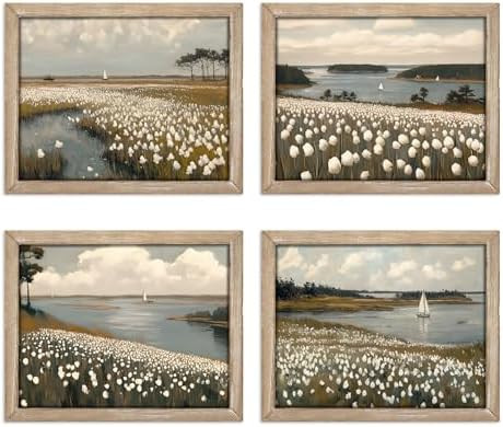 Gatheroad Vintage Wall Art Prints Set of 4, Wildflower Field & Floral Landscape | Farmhouse Cotta... | Amazon (US)