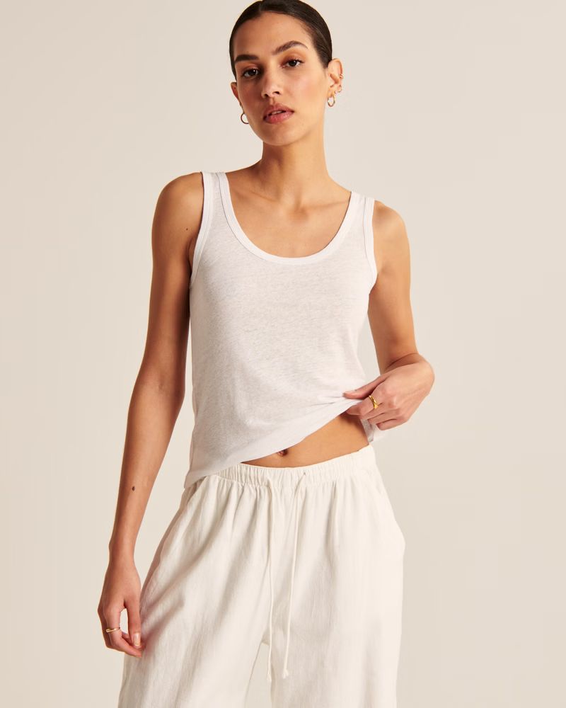 Women's Linen-Blend Easy Scoopneck Tank | Women's Tops | Abercrombie.com | Abercrombie & Fitch (US)