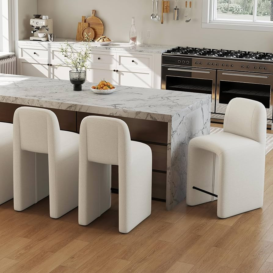 Hyfirm Bohemian Bar Stools with Back Set of 3, 26" Chenille Upholstered Counter Height Stools wit... | Amazon (US)