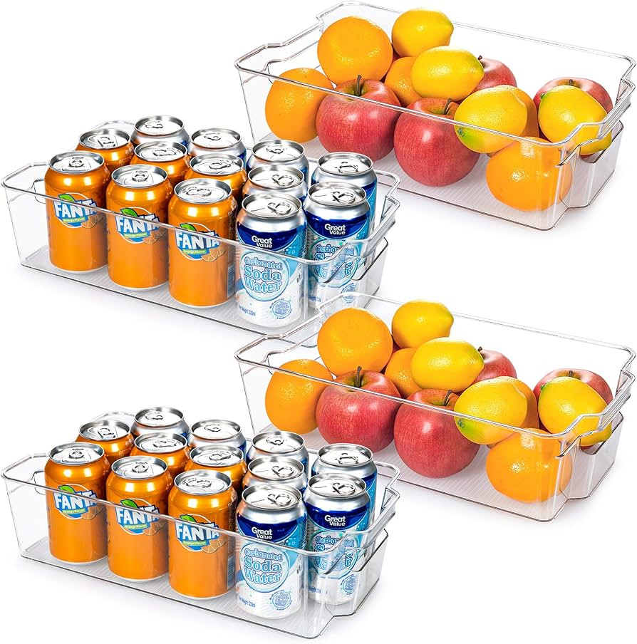 HOOJO Refrigerator Organizer Bins - 4pcs Clear Plastic Bins For Fridge, Freezer, Kitchen Cabinet,... | Amazon (US)