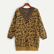 Striped Trim Leopard Sweater | SHEIN