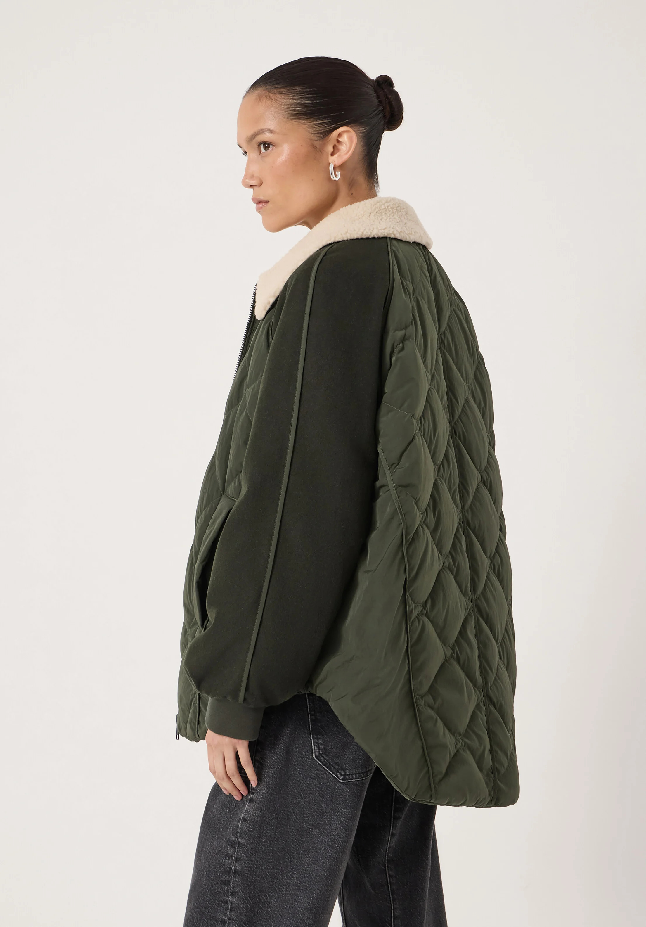 Teddy Collar Quilt Mix Jacket | Hush UK