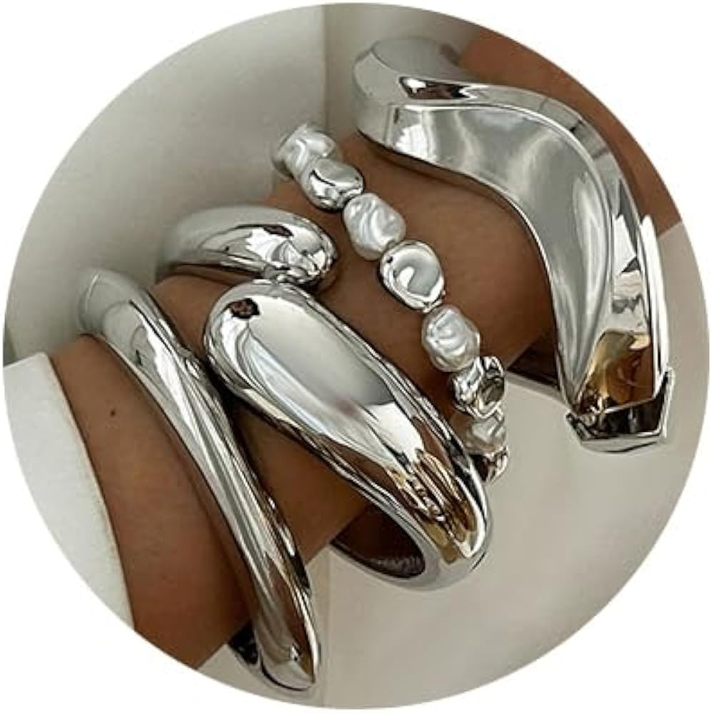 MOZAKA 4PCS Chunky Gold Bangle Bracelets for Women Trendy Wide Wrist Cuff Bracelets Stack Stateme... | Amazon (US)