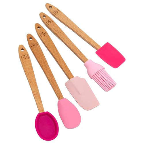 Paris Hilton Mini Silicone Spatula Set, Heat Resistant Kitchen Utensils Tool Set includes Mini rounded spatula, pointed spatula, spoon, all-purpose spatula and basting brush, 5-Piece, Pink | Amazon (US)