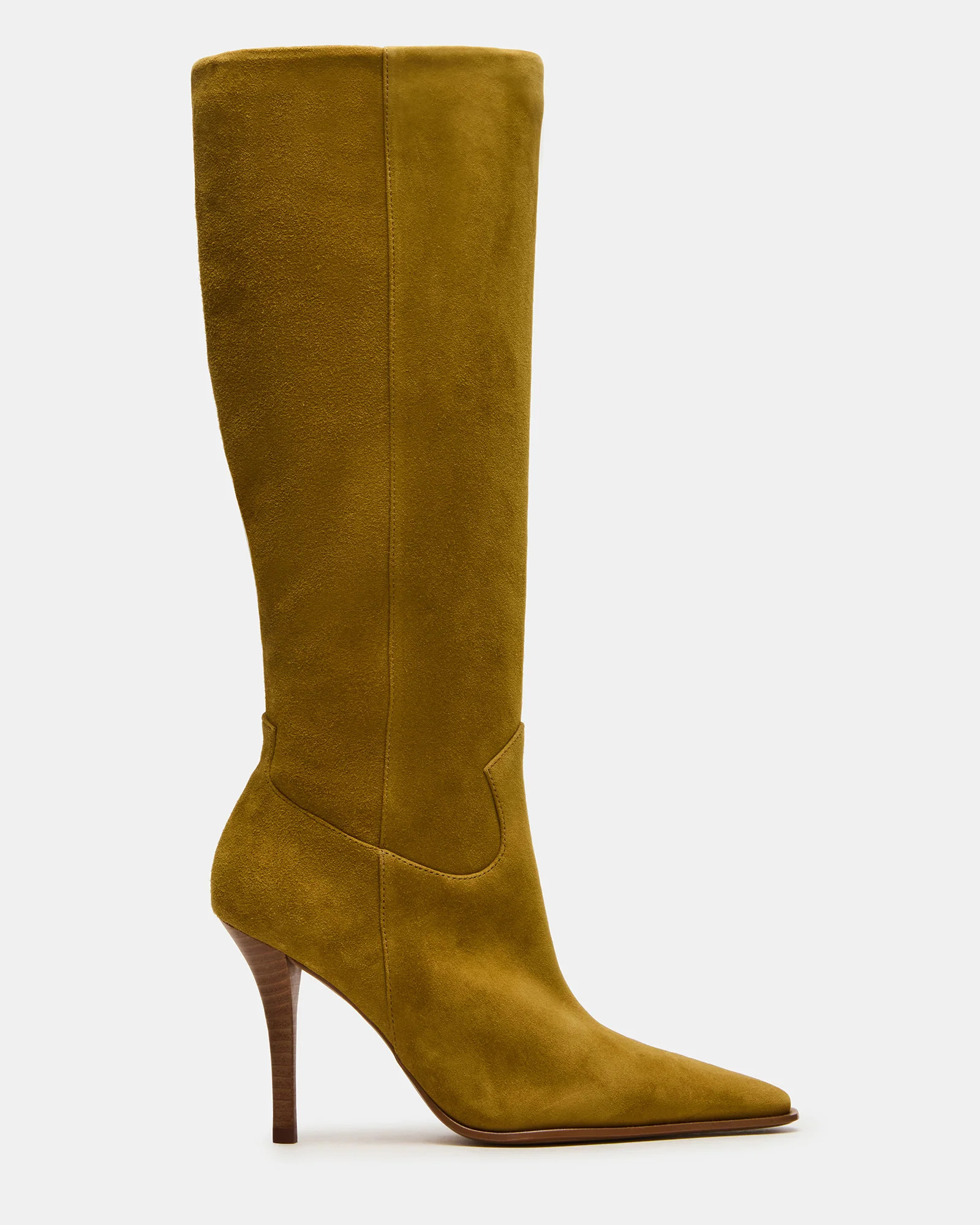 WESCOT Olive Suede Square-Toe Knee-High Heeled Women's Boot | Steve Madden (US)
