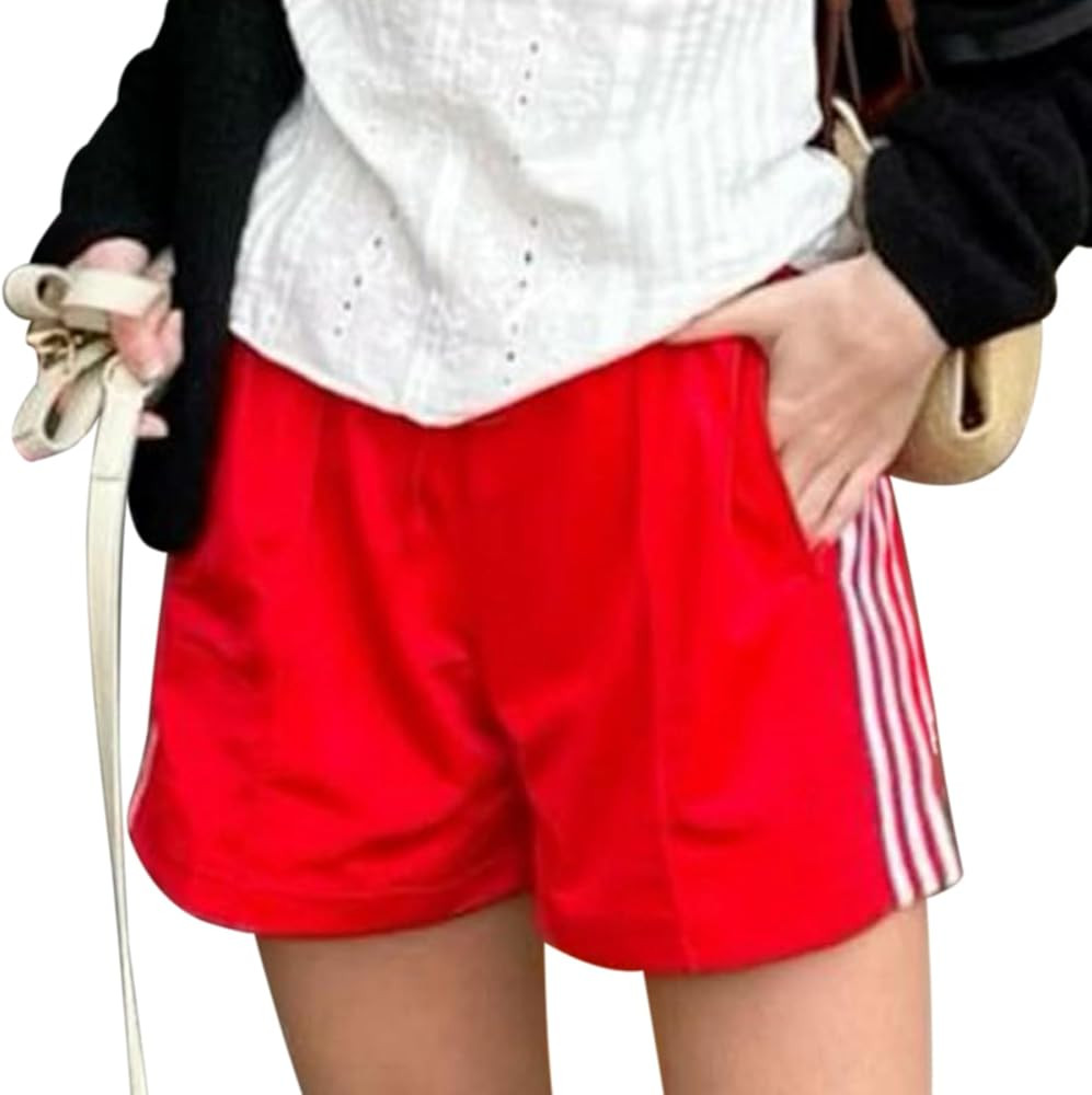 Women Striped Track Shorts Vintage Elastic Waist Loose Running Athletic Workout Shorts with Pocke... | Amazon (US)