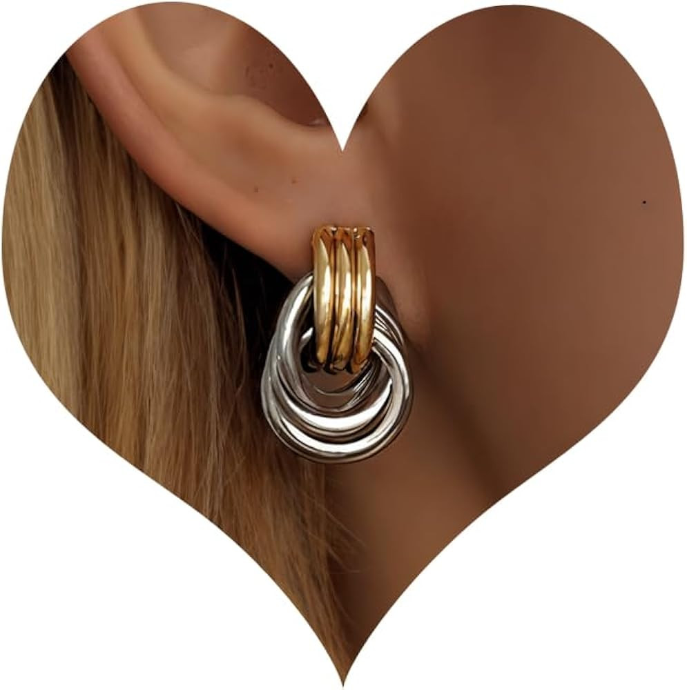 14K Gold Plated Chunky Gold Earrings for Women Knot Link Circle Geometric Drop Dangle Earrings St... | Amazon (US)