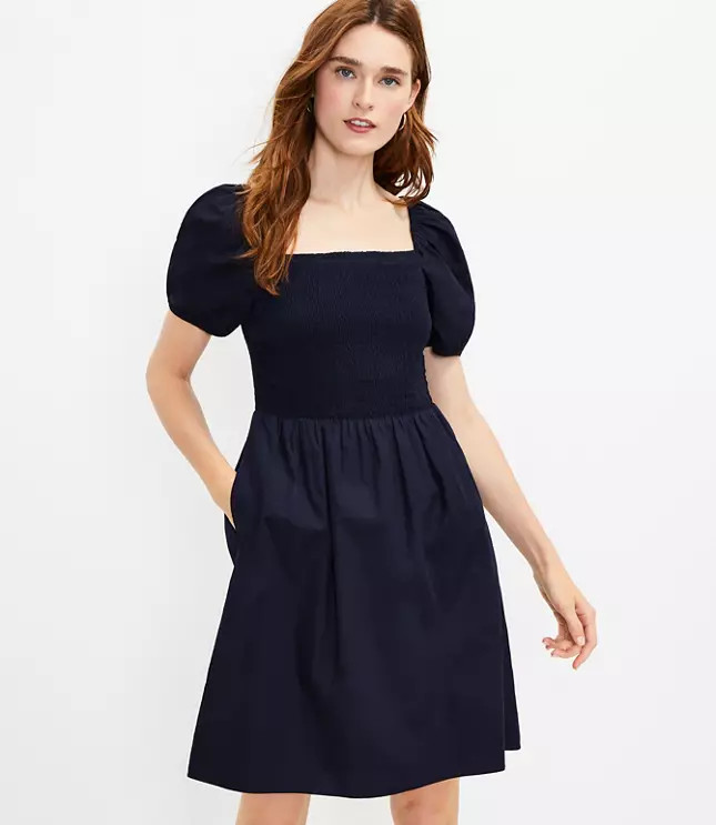 Smocked Puff Sleeve Dress | LOFT