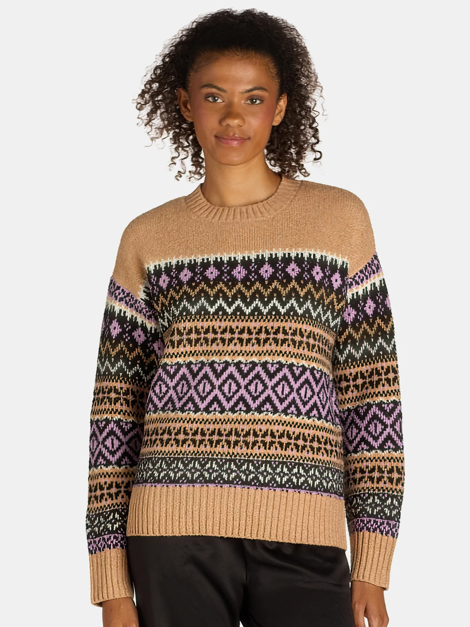 Time and Tru Women's and Women's Plus Fair Isle Pullover Sweater, Midweight, Sizes XS-4X | Walmart (US)