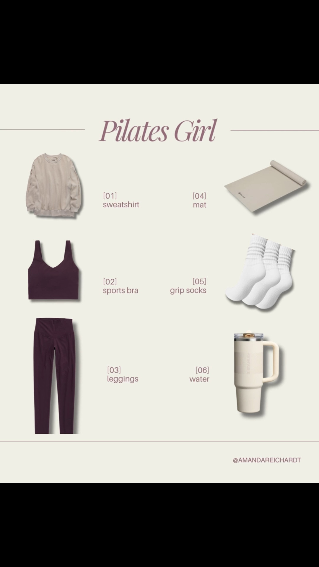 Pilates girl essentials ✨

If you’re heading to your first pilates class, these are the basics to have on hand — supportive activewear, grip socks, and a good water bottle 🤍

Linking pilates class must-haves below 

#LTKActive #LTKselfcare #LTKfitnessgoals