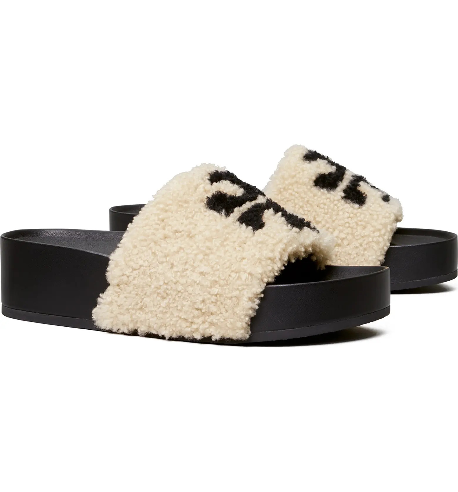 Tory Burch Double T Genuine Shearling Platform Slide Sandal | Nordstrom | Nordstrom