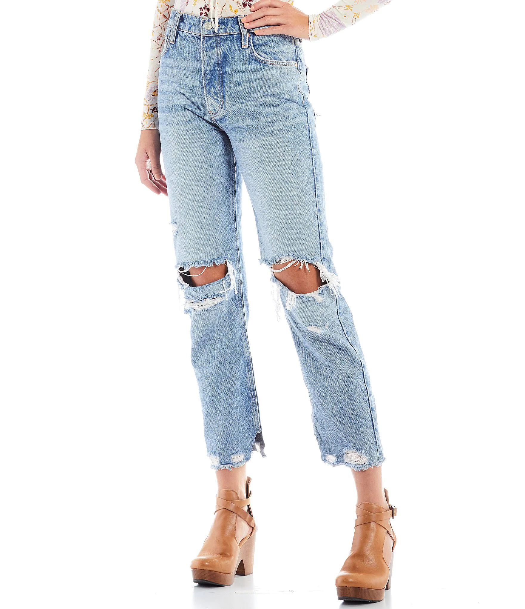 Tapered Baggy Boyfriend Distressed High Rise Jeans | Dillards