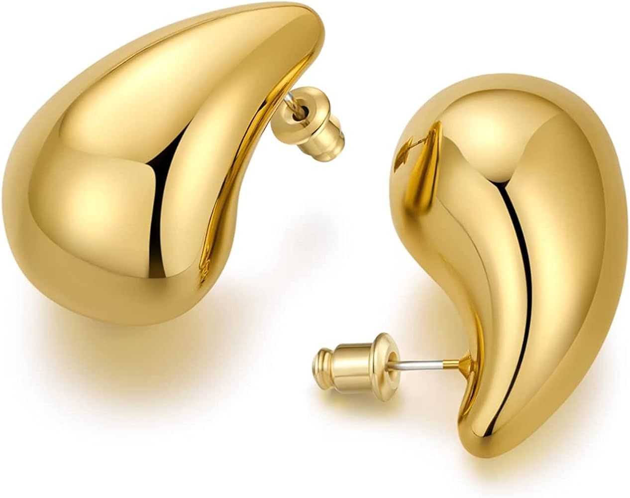 Tear Drop Earrings for Women, Chunky Gold Hoop Polishing Hypoallergenic Lightweight Waterdrop Tre... | Amazon (US)