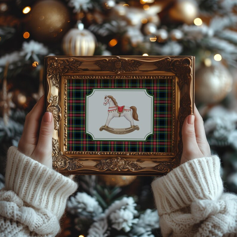 Traditional Plaid Christmas Print, Rocking Horse Print, Vintage Plaid Christmas Print, Preppy Chr... | Etsy (US)