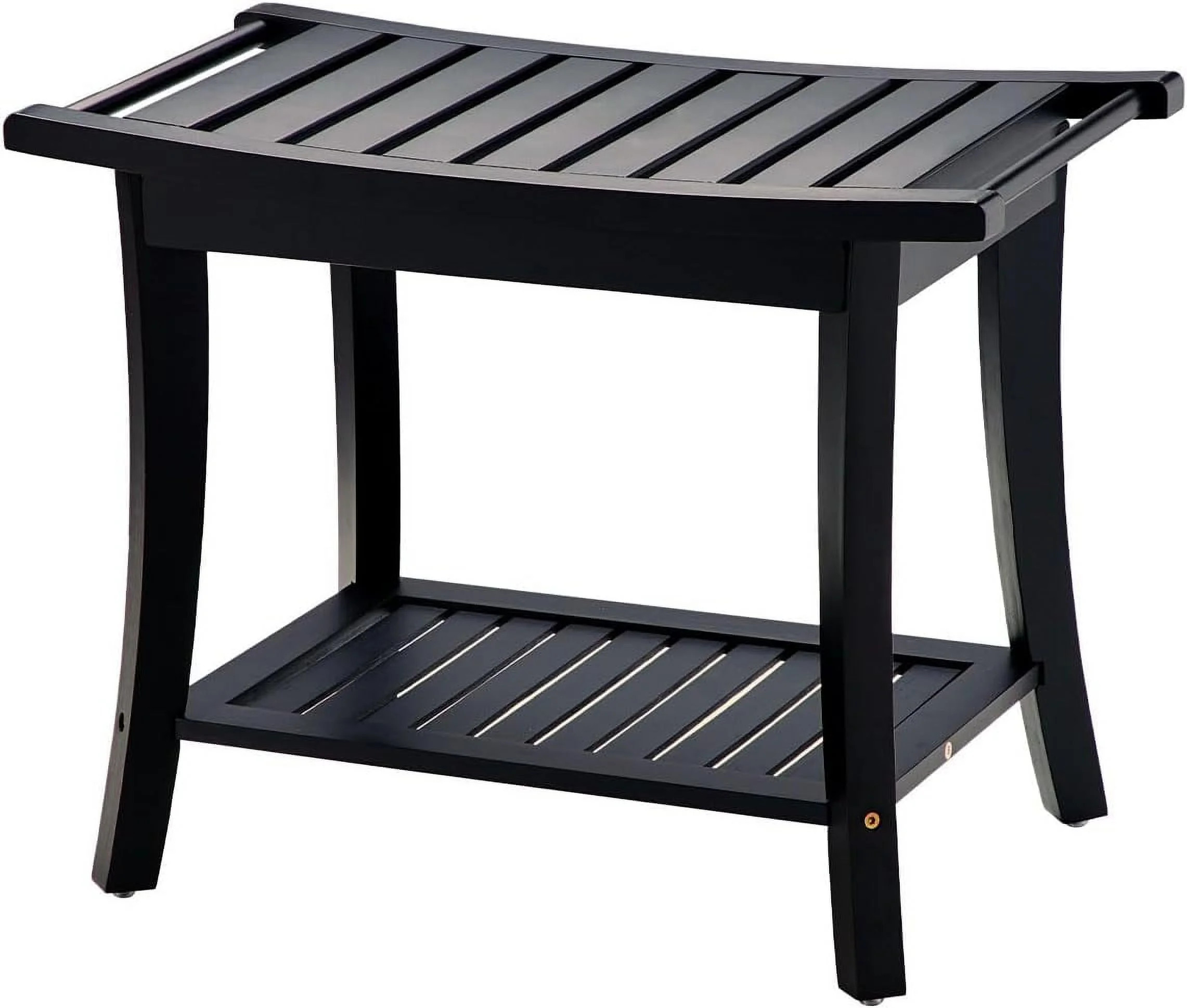 OasisSpace Black Bamboo Shower with Storage Shelf with Handle Bathroom Bench Chair for Adult Elde... | Walmart (US)