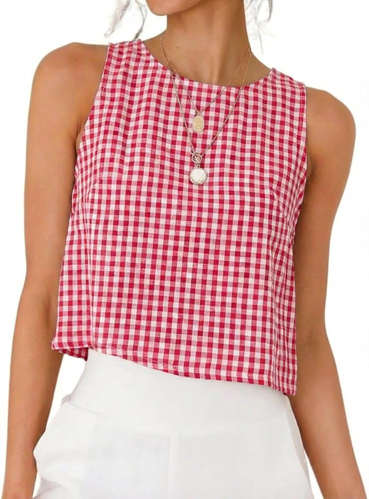IDEALSANXUN Womens Gingham Crop Tank Tops 2026 Spring Summer Sleeveless Vest Top | Amazon (US)