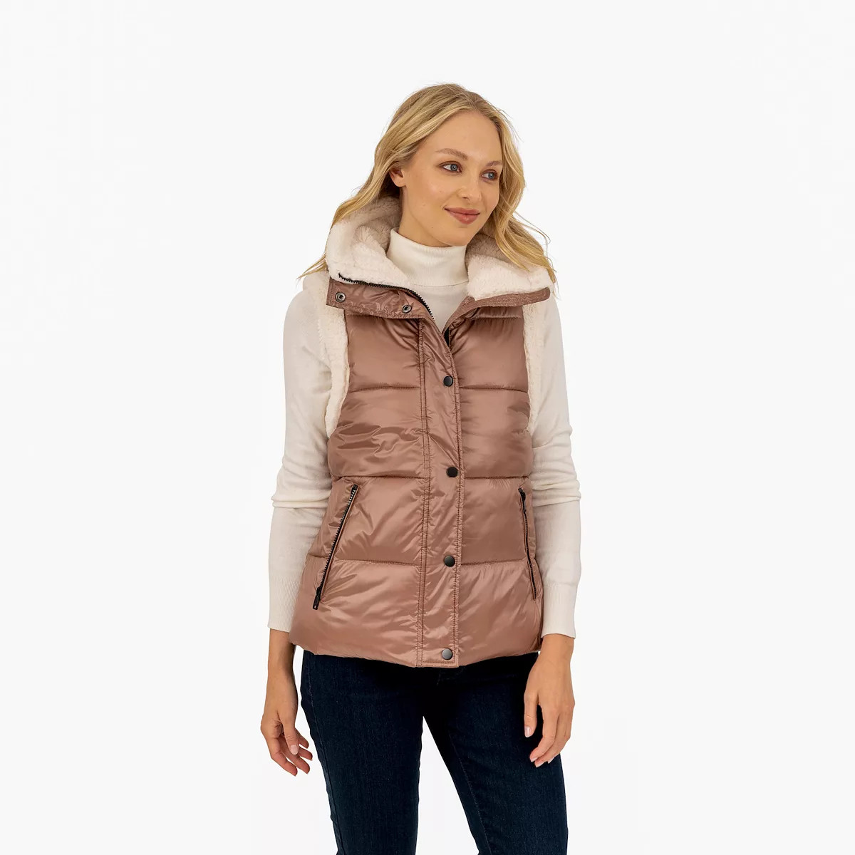 Women's Fleet Street Quilted Puffer Vest with Faux-Sherpa Trim | Kohl's