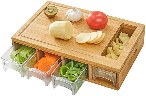 NOVAYEAH Bamboo Cutting Board with 4 Containers, Large Chopping Board with Juice Grooves, Easy-gr... | Amazon (US)